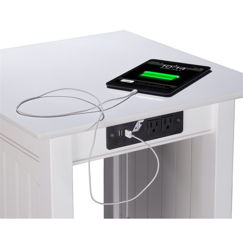 AFI Nantucket Solid Wood End Table with Built In Device Charger in White