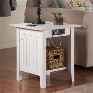 AFI Nantucket Solid Wood End Table with Built In Device Charger in White