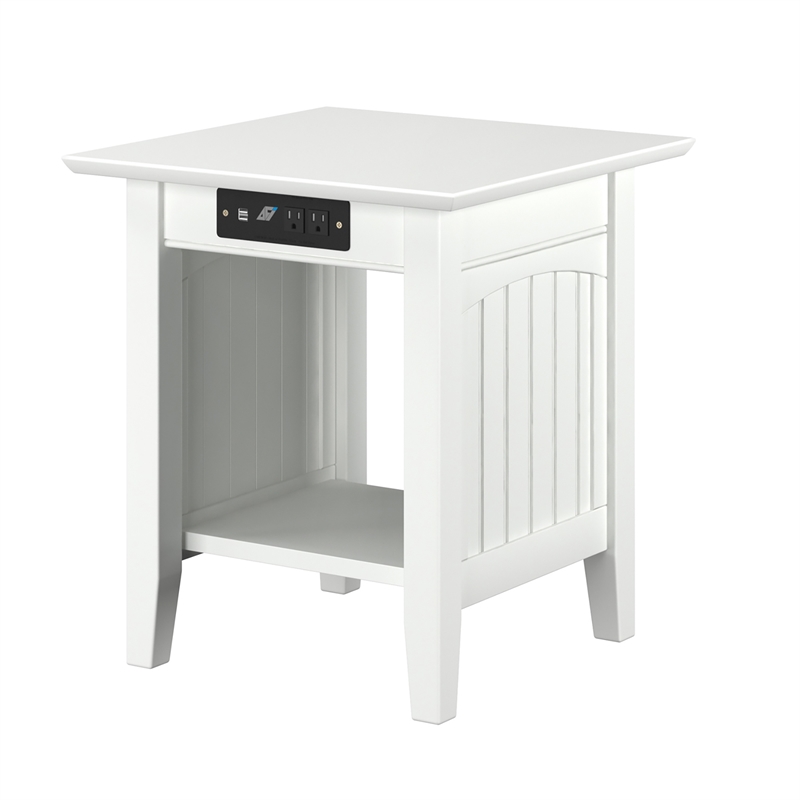 AFI Nantucket Solid Wood End Table with Built In Device Charger in White