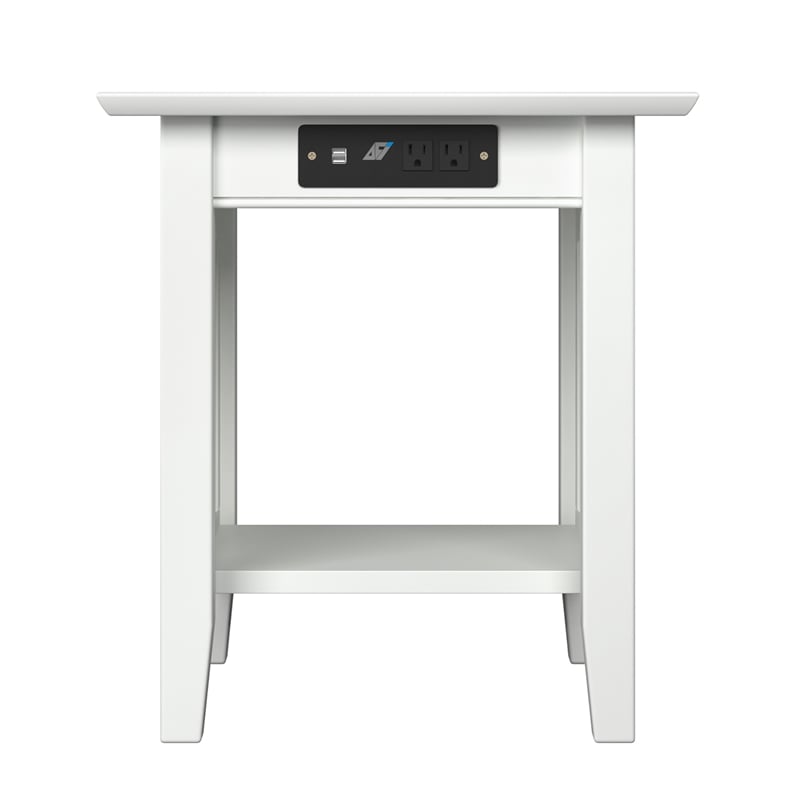 AFI Nantucket Solid Wood End Table with Built In Device Charger in White