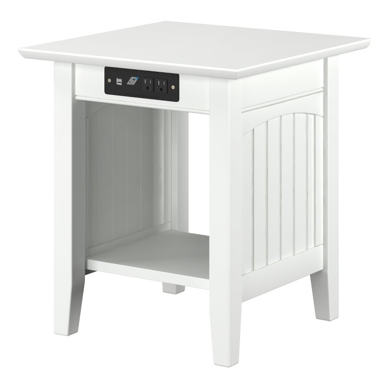 AFI Nantucket Solid Wood End Table with Built In Device Charger in White