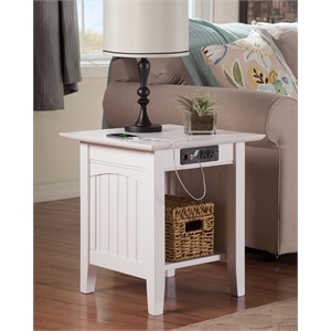 AFI Nantucket Solid Wood End Table with Built In Device Charger in White