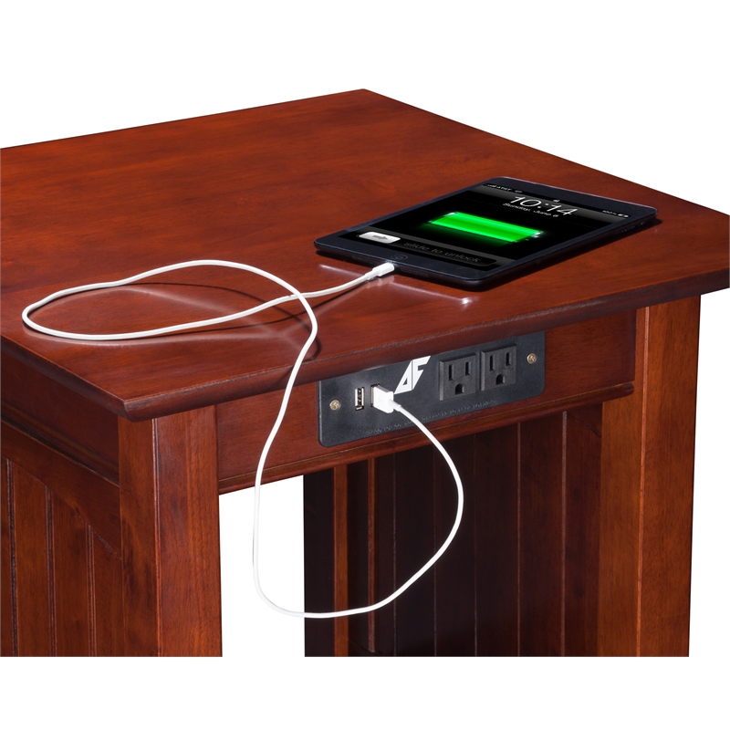 AFI Nantucket Solid Wood End Table with Built In Device Charger in Walnut