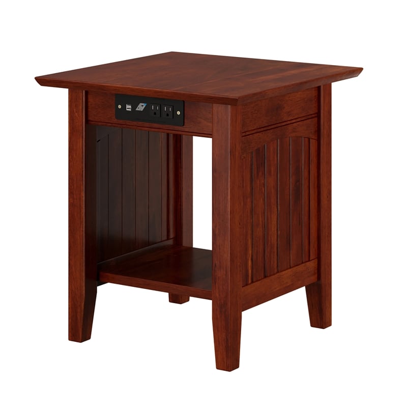 AFI Nantucket Solid Wood End Table with Built In Device Charger in Walnut