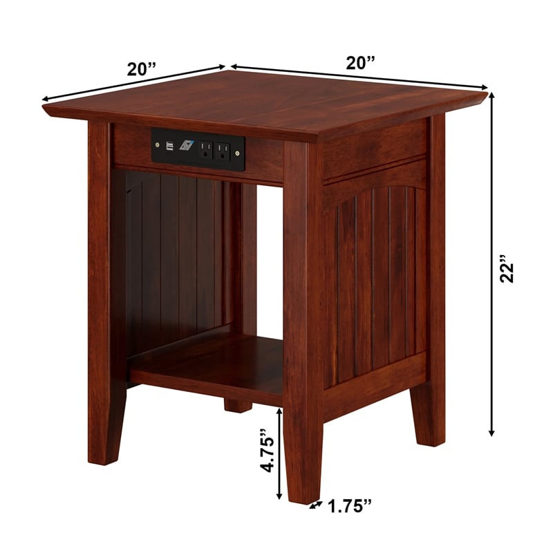 AFI Nantucket Solid Wood End Table with Built In Device Charger in Walnut