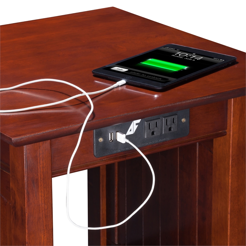 AFI Nantucket Solid Wood End Table with Built In Device Charger in Walnut