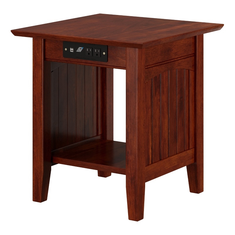 AFI Nantucket Solid Wood End Table with Built In Device Charger in Walnut
