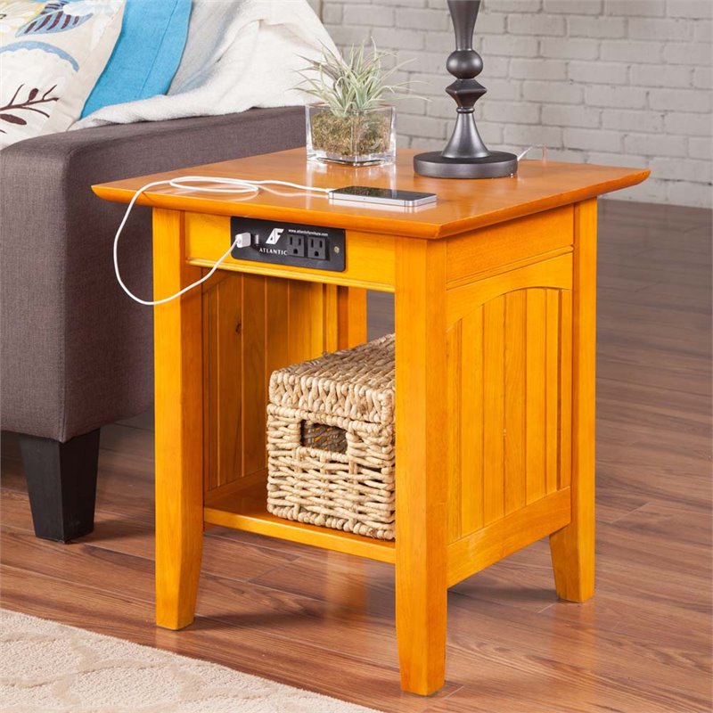 Nantucket End Table With Charging Station In Caramel Ah14317 Nantucket End Table With Charging Station In Caramel