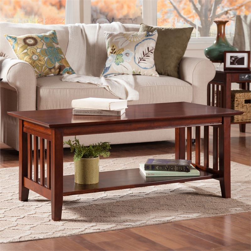 AFI Mission Solid Wood Transitional Coffee Table in Walnut Brown
