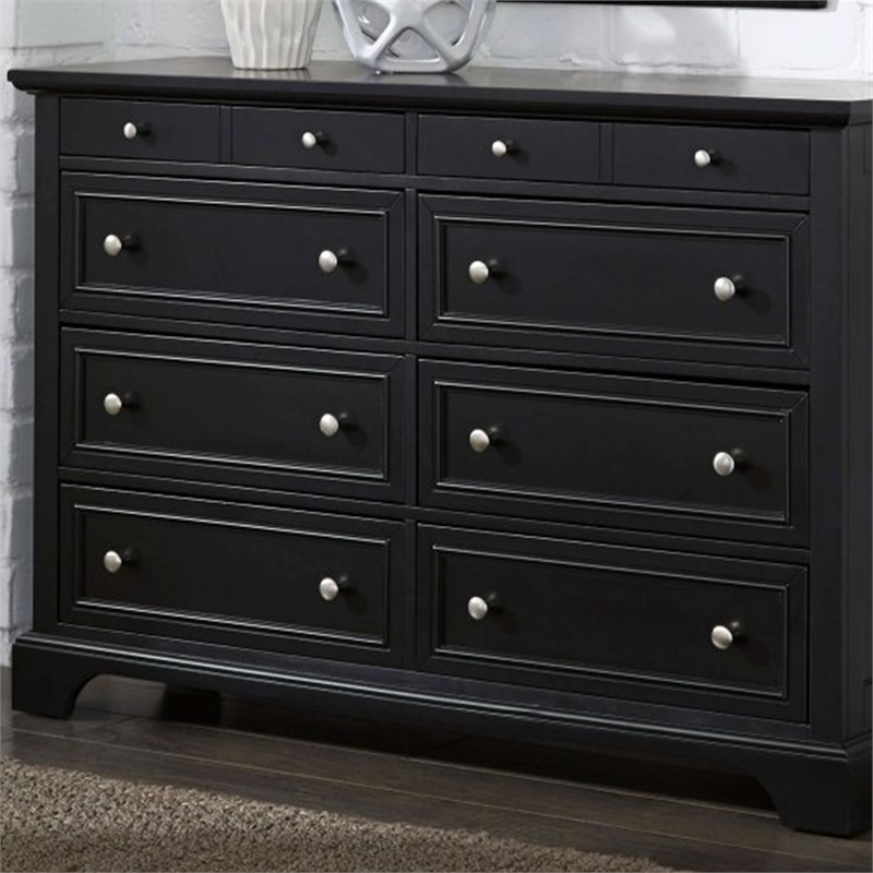 Homestyles Bedford Engineered Wood 8-Drawers Double Bedroom Dresser in Black | Homesquare