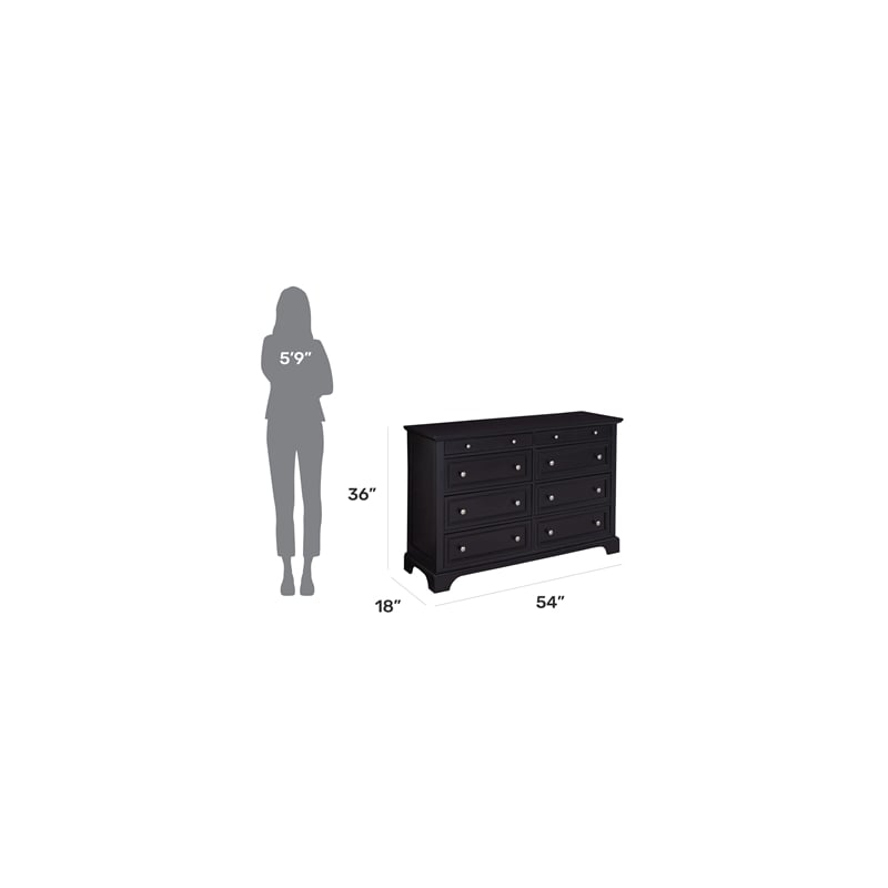 Homestyles Bedford Engineered Wood 8-Drawers Double Bedroom Dresser in Black