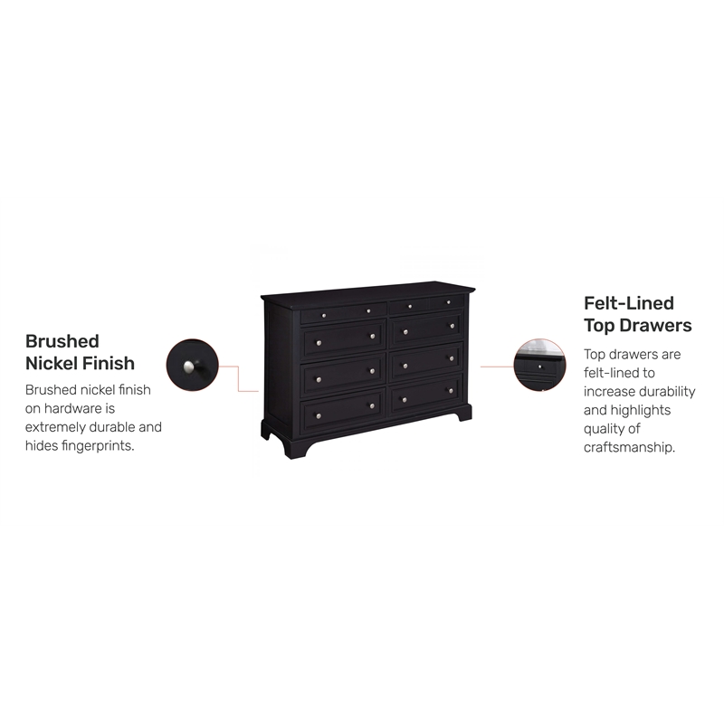 Homestyles Bedford Engineered Wood 8-Drawers Double Bedroom Dresser in Black