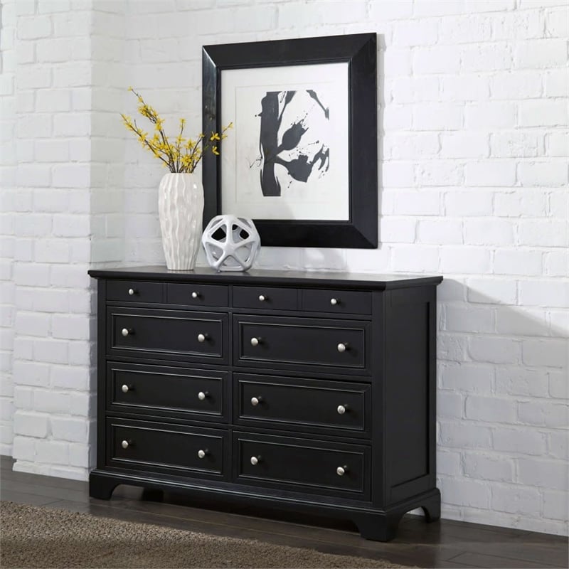 Homestyles Bedford Engineered Wood 8-Drawers Double Bedroom Dresser in Black