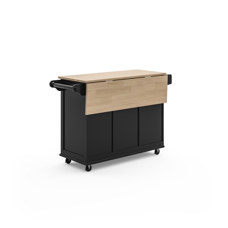 Homestyles Mobile Kitchen Island Cart with Wood Drop Leaf Breakfast Bar in Black