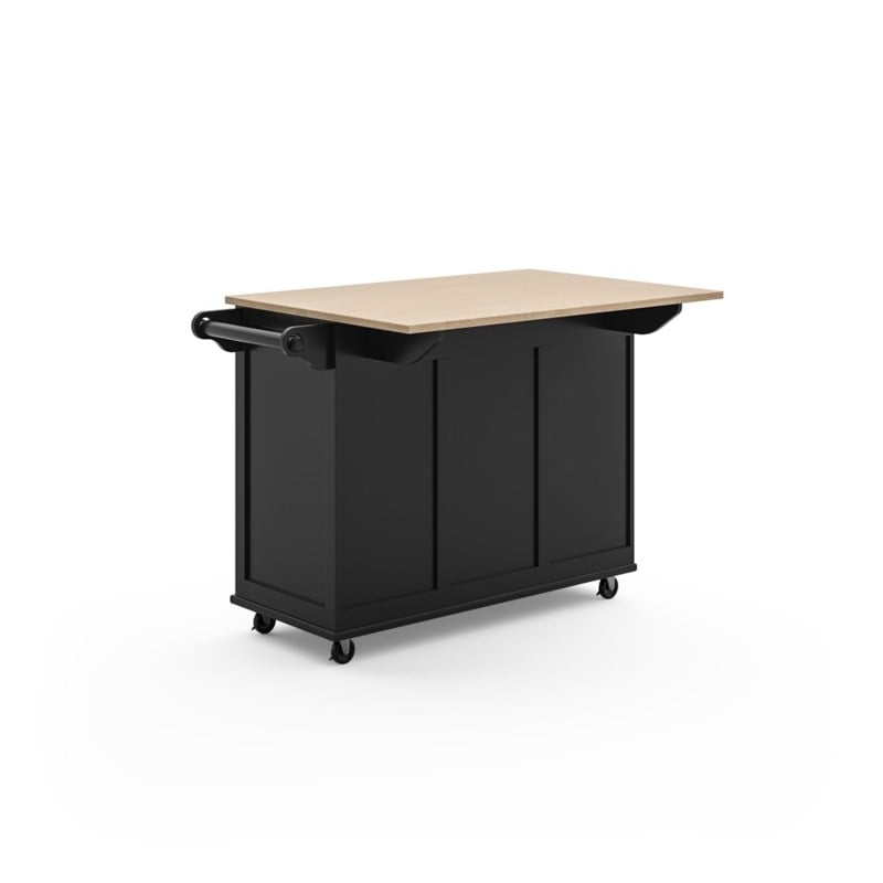 Homestyles Mobile Kitchen Island Cart with Wood Drop Leaf Breakfast Bar in Black