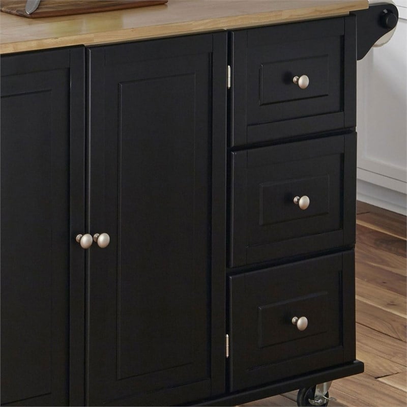 Homestyles Mobile Kitchen Island Cart with Wood Drop Leaf Breakfast Bar in Black