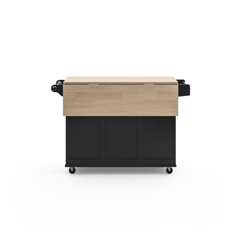 Homestyles Mobile Kitchen Island Cart with Wood Drop Leaf Breakfast Bar in Black