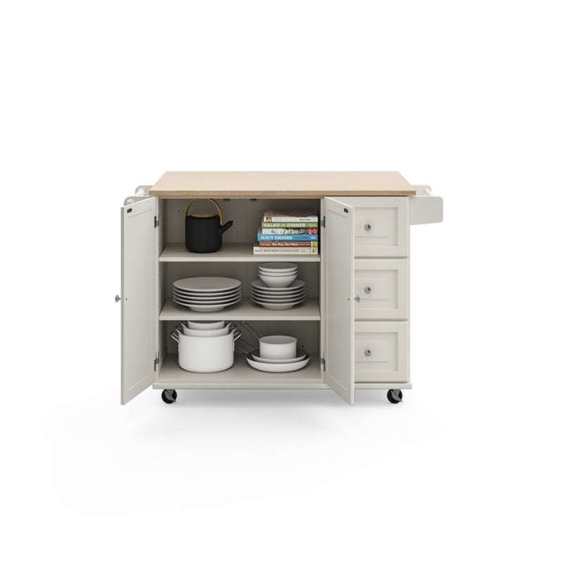 Homestyles Mobile Kitchen Island Cart with Wood Drop Leaf Breakfast Bar in White