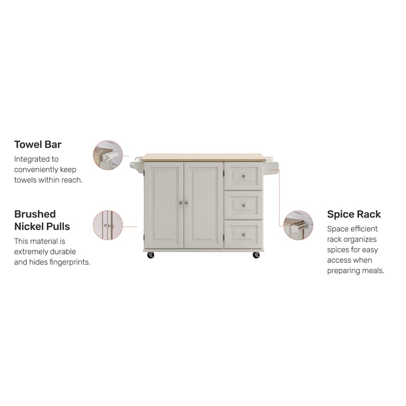 Homestyles Mobile Kitchen Island Cart with Wood Drop Leaf Breakfast Bar in White