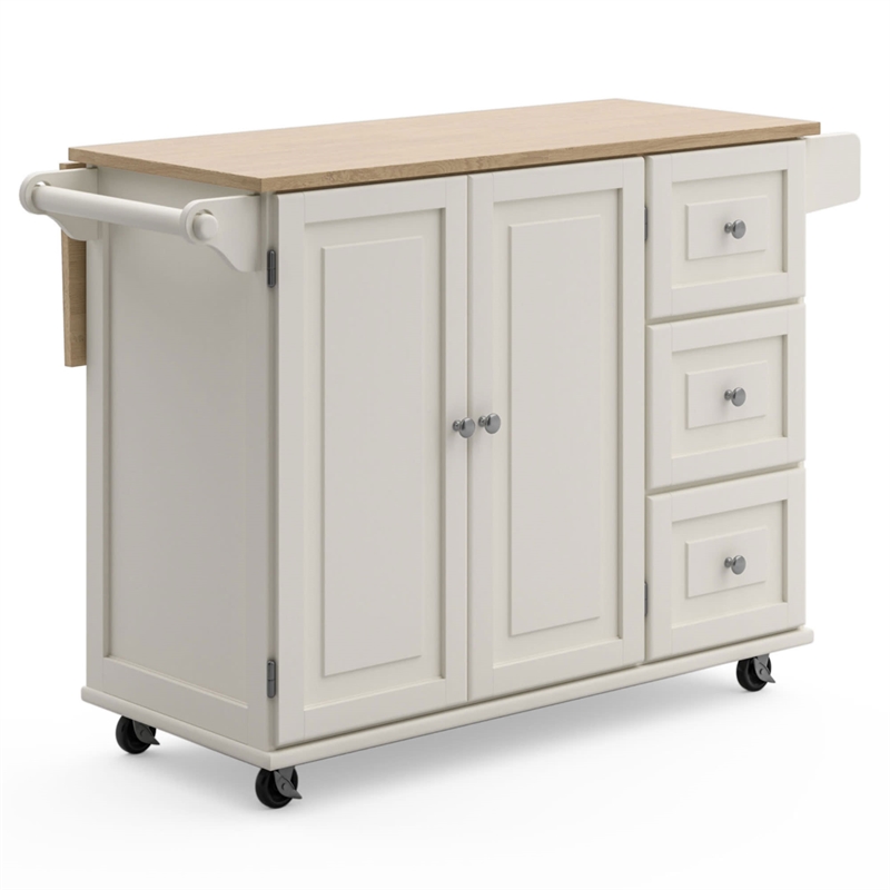 Homestyles Mobile Kitchen Island Cart with Wood Drop Leaf Breakfast Bar in White
