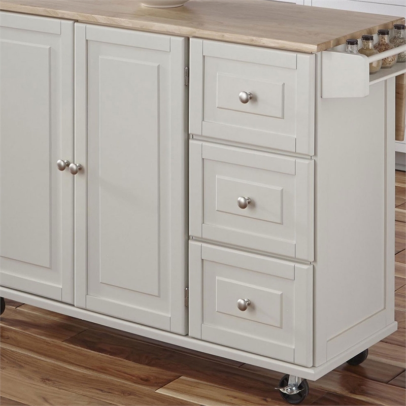 Homestyles Mobile Kitchen Island Cart with Wood Drop Leaf Breakfast Bar in White