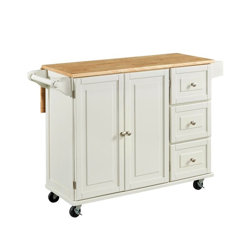 Home Styles Liberty Kitchen Cart With Wood Top In White