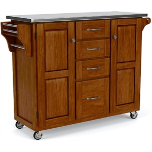 Homestyles Create-a-Cart Solid Wood Kitchen Cart in Cherry/Stainless Steel Top