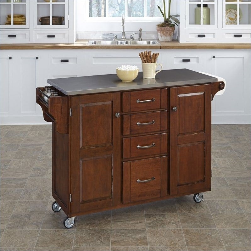 Homestyles Stainless Steel Kitchen Cart in Cherry | Cymax Business