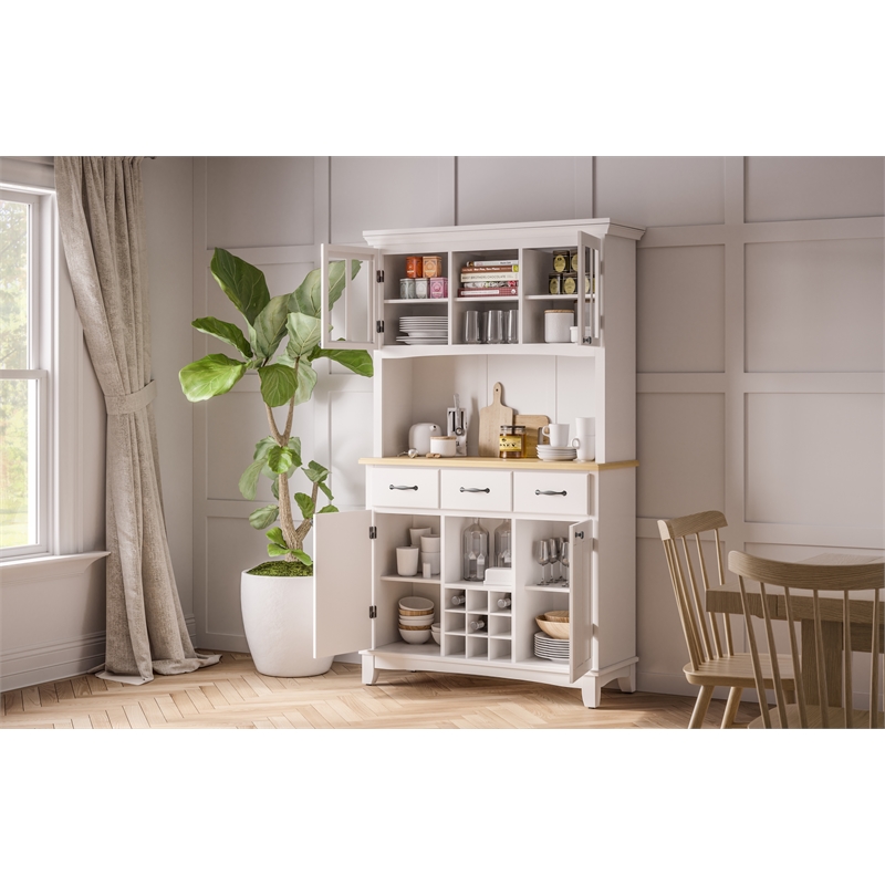 Homestyles Off White Dining Hutch with Natural Wood Top