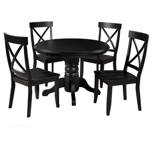 Homestyles 5 Piece Wood Dining Set with Pedestal Table in Black