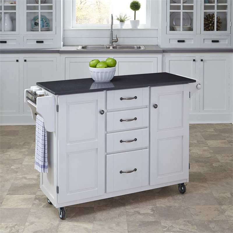  Quartz  Top  Kitchen  Cart  in White 9100 0209