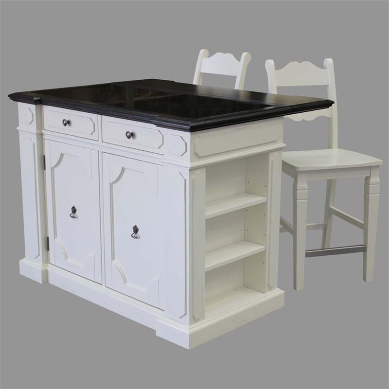Home Styles Fiesta Granite Top Kitchen Island with 2 Stools in White