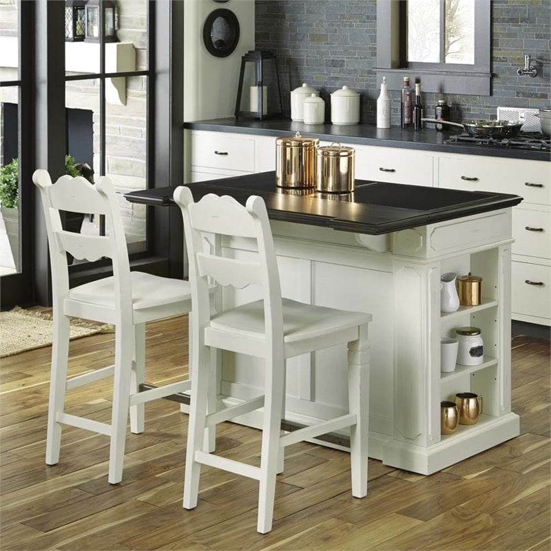 Home Styles Fiesta Granite Top Kitchen Island with 2 Stools in White