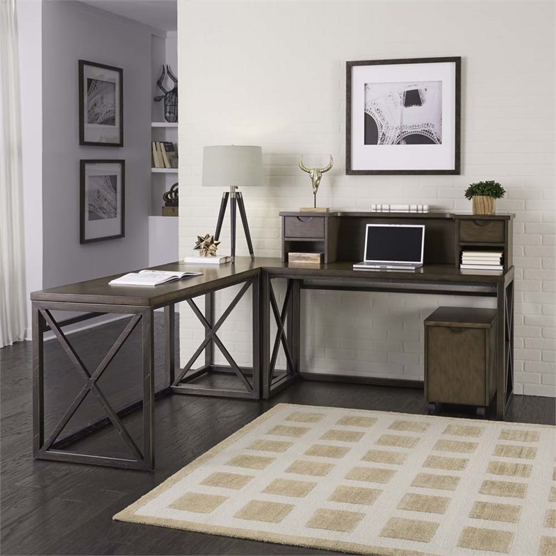 Home Styles Xcel L Shaped Writing Desk With Mobile File In Copper