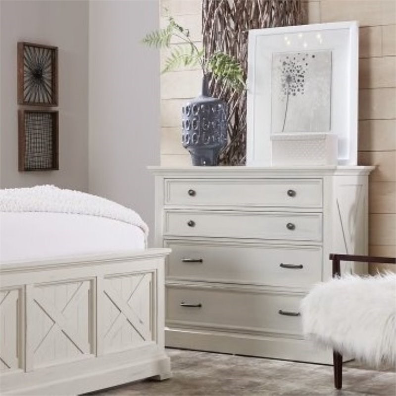 Homestyles Seaside Lodge Wood Chest in Off White