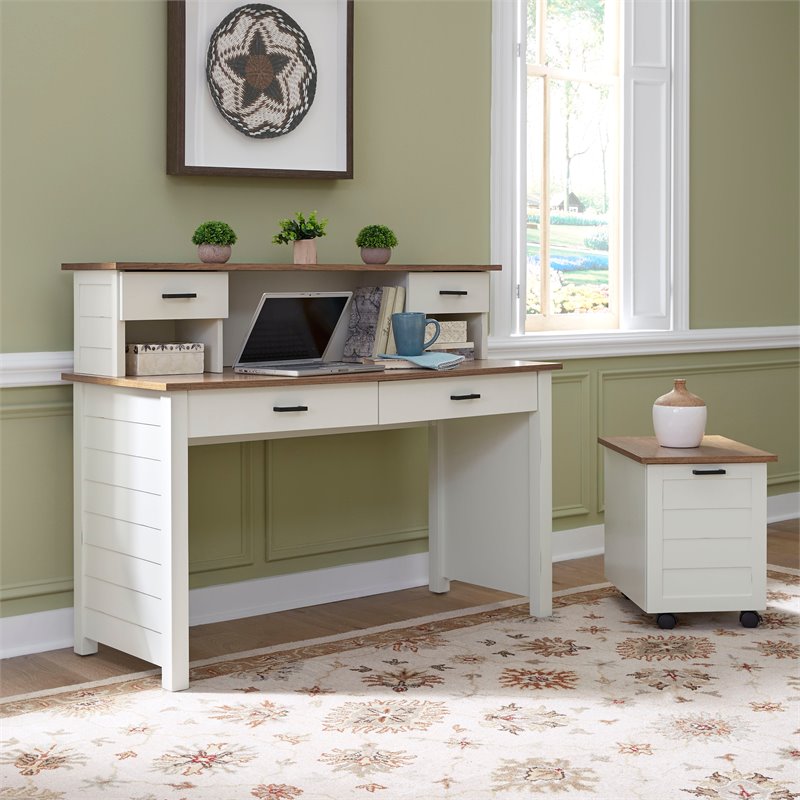 Portsmouth White Wood Desk with Hutch and File Cymax Business