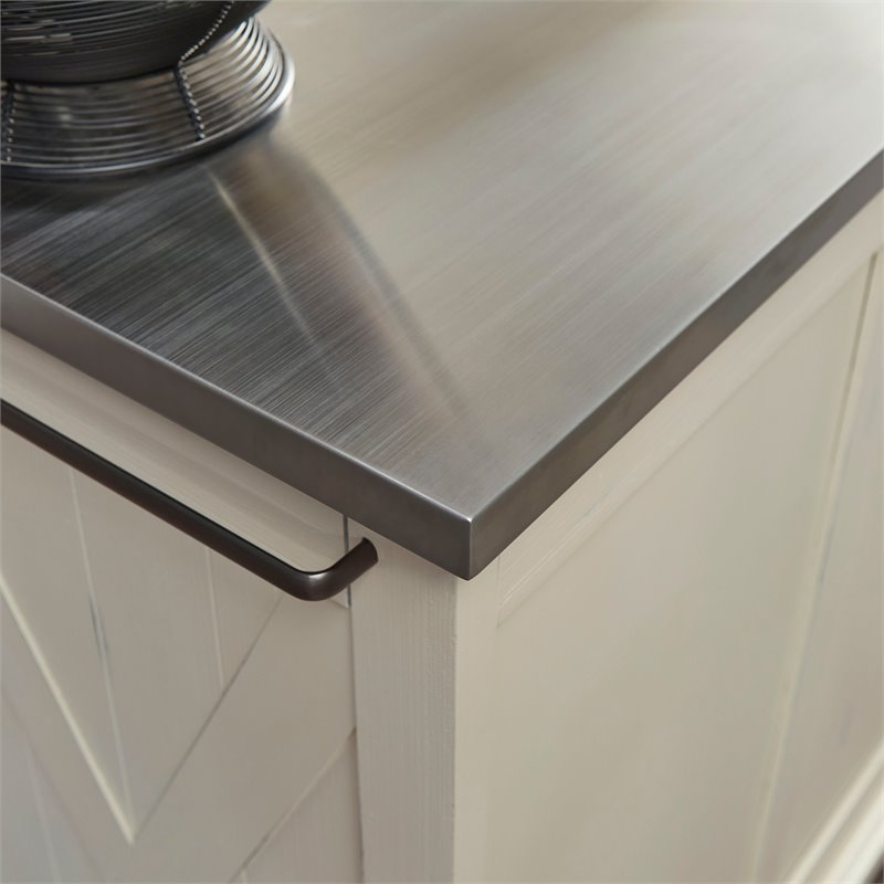 Homestyles Seaside Lodge Wood Kitchen Cart with Stainless Steel Top in Off White