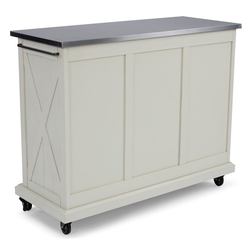Homestyles Seaside Lodge Wood Kitchen Cart with Stainless Steel Top in Off White