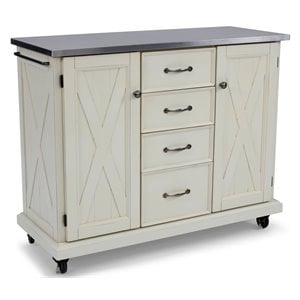 Homestyles Seaside Lodge Wood Kitchen Cart with Stainless Steel Top in Off White