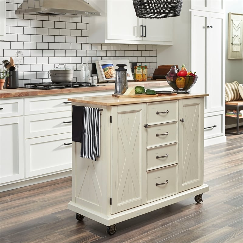 Homestyles Seaside Lodge Wood Kitchen Cart in Off White