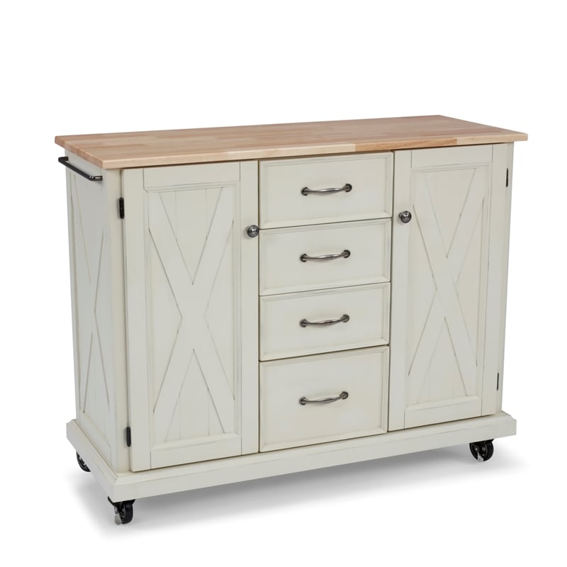 Homestyles Seaside Lodge Wood Kitchen Cart in Off White
