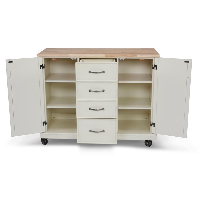 Homestyles Seaside Lodge Wood Kitchen Cart in Off White