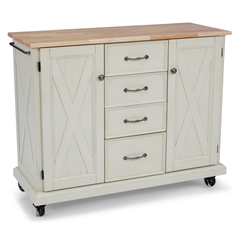 Homestyles Seaside Lodge Wood Kitchen Cart in Off White