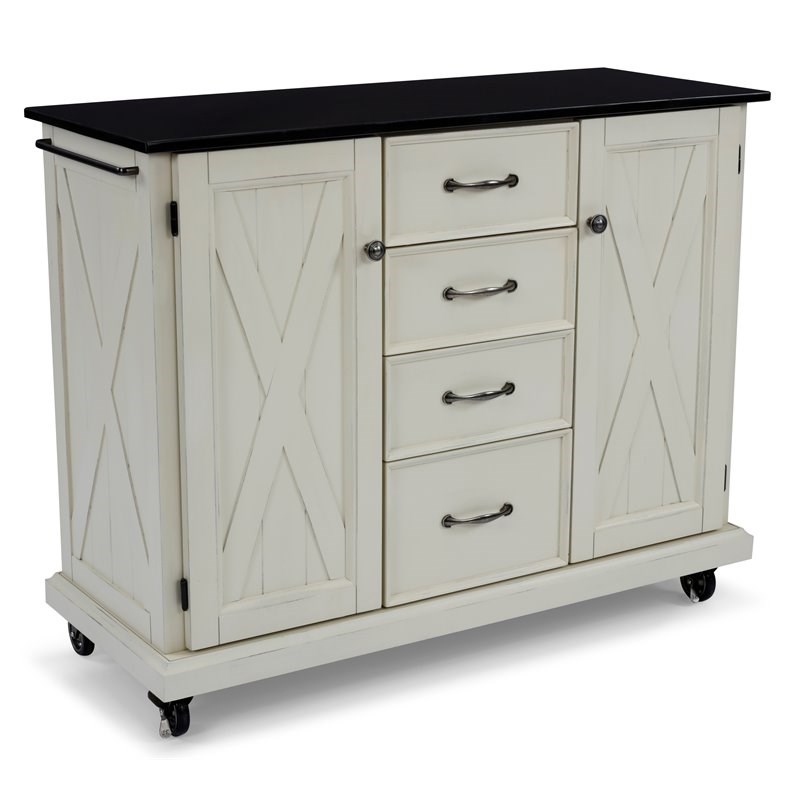 Homestyles Seaside Lodge Wood Kitchen Cart in Off White