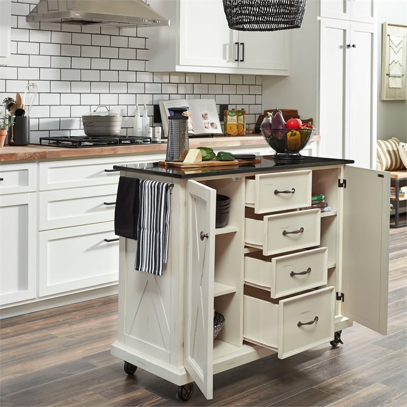 Homestyles Seaside Lodge Wood Kitchen Cart in Off White