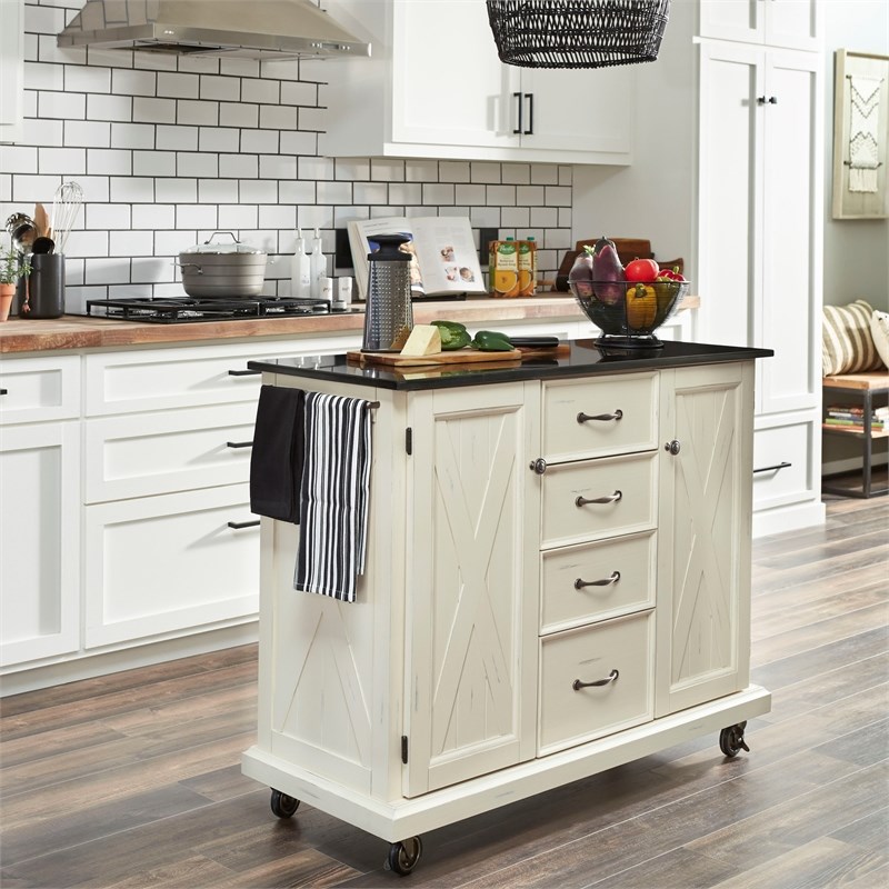 Homestyles Seaside Lodge Wood Kitchen Cart in Off White