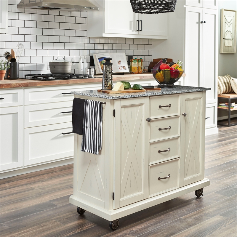 Homestyles Seaside Lodge Wood Kitchen Cart in Off White
