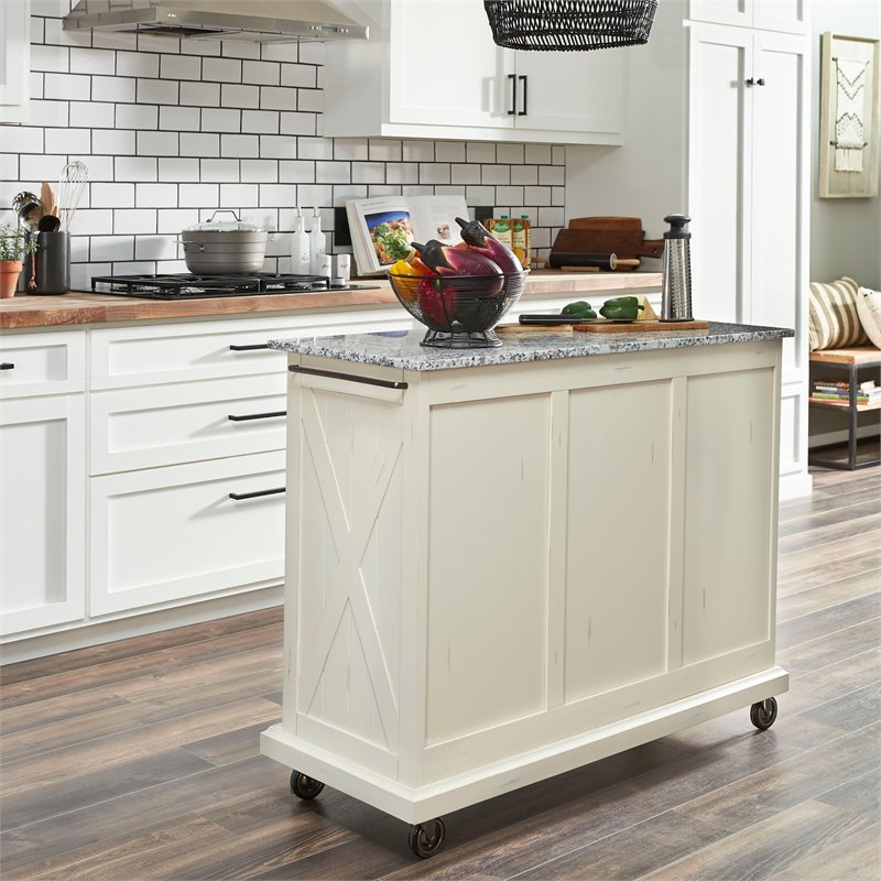 Homestyles Seaside Lodge Wood Kitchen Cart in Off White
