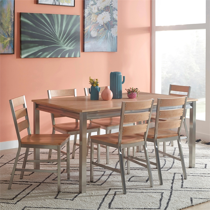 Homestyles Sheffield Wood 7-Piece Dining Set in Natural/White Washed