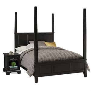 Homestyles Bedford King Poster Bed and Night Stand in Black